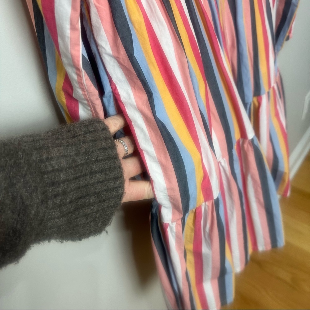 Jcrew Tiered Popover Dress Multi Stripes Poplin - Picture 7 of 11